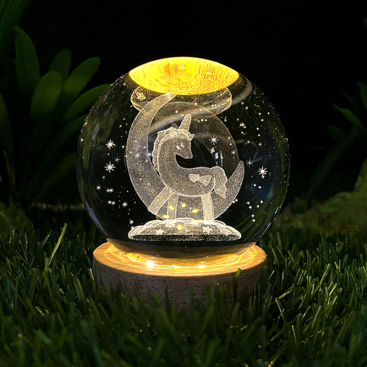 3D Unicorn Crystal Ball Night Lamp For Decorate Home Rooms / Bedrooms / Office / Studio Etc