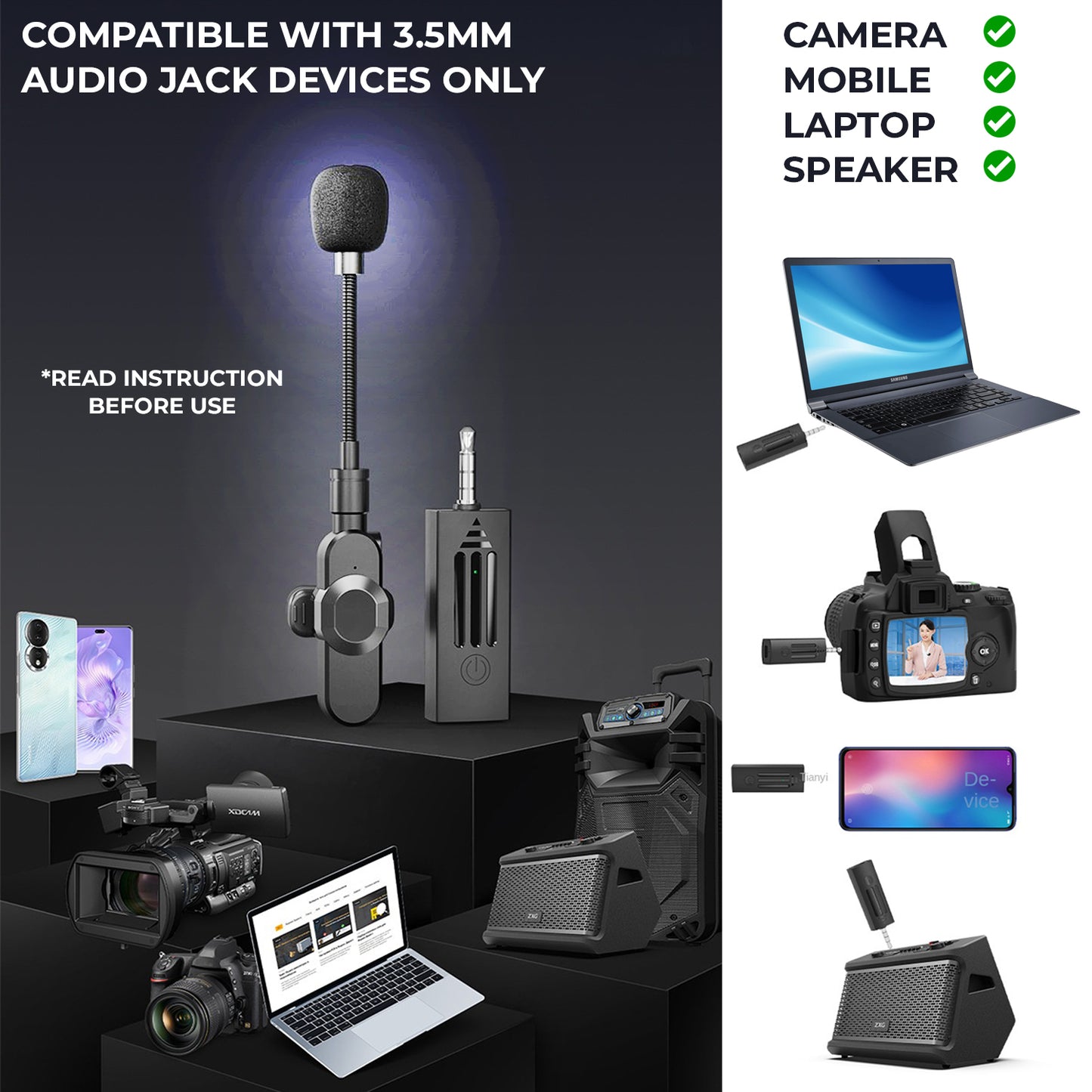 WRADER 3.5mm Dual Wireless Mic with Noise Reduction for Mobiles, DSLR, Cameras, Laptops, Speakers Microphone