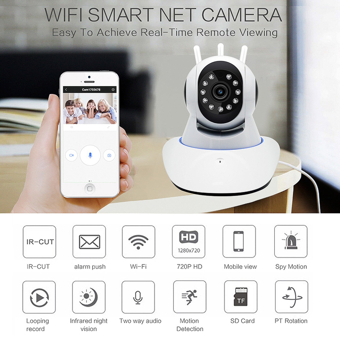Dual Antenna Wifi Working 360° Angle Rotatable CCTV Camera For Home / Office / Outdoor / Factory / Warehouse Etc