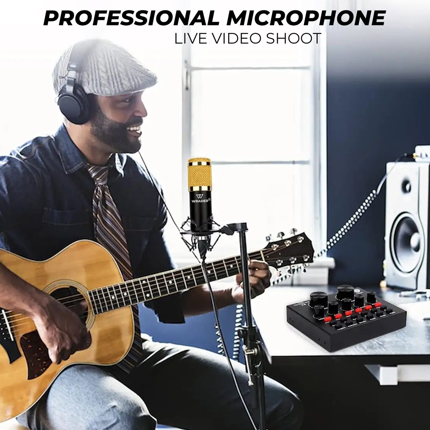 WRADER Condenser Studio Microphone with Sound Card for Recording, Streaming & Gaming