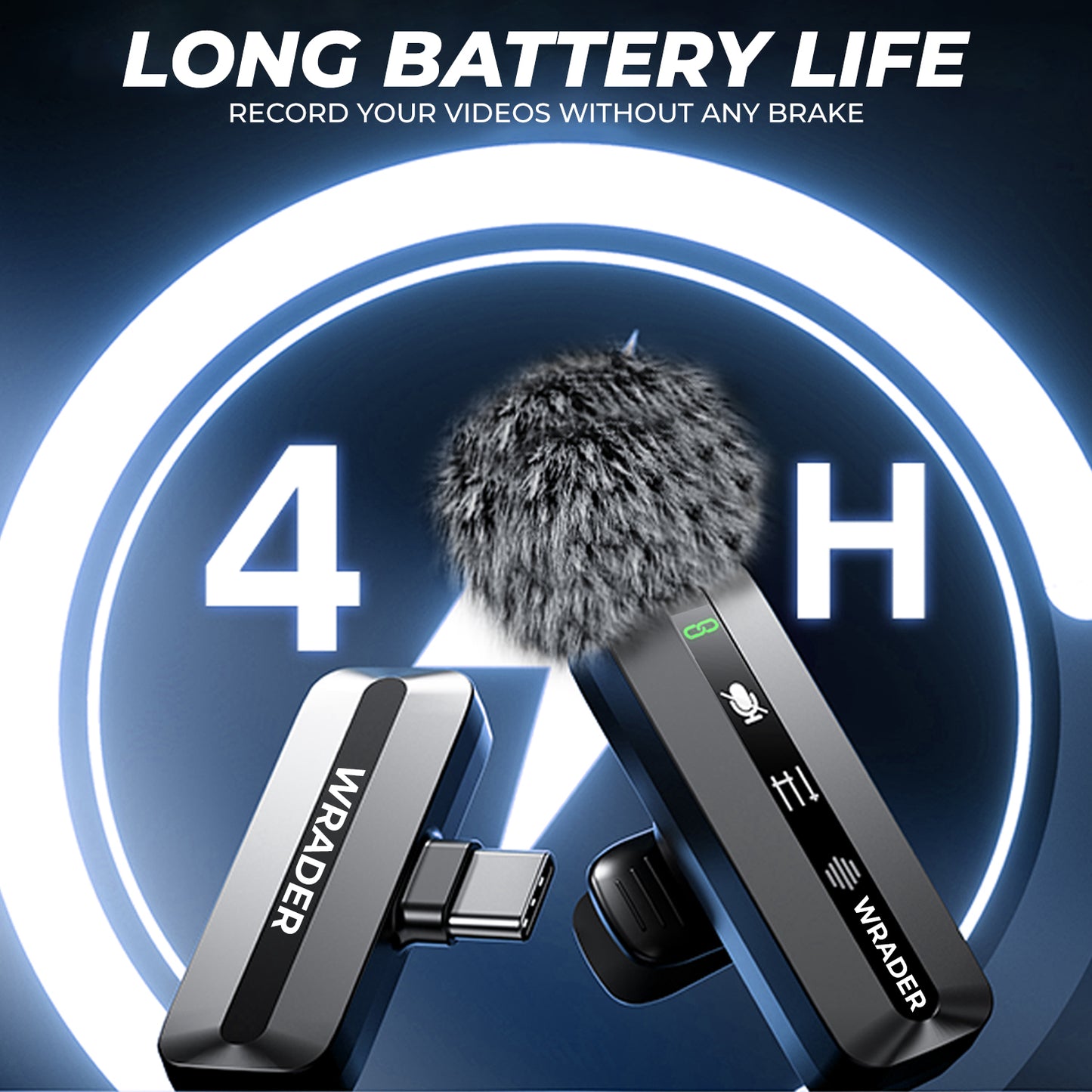 Wrader M14 Wireless Microphone with Furry Windshield Noise Cancellation Mute & Reverb Modes