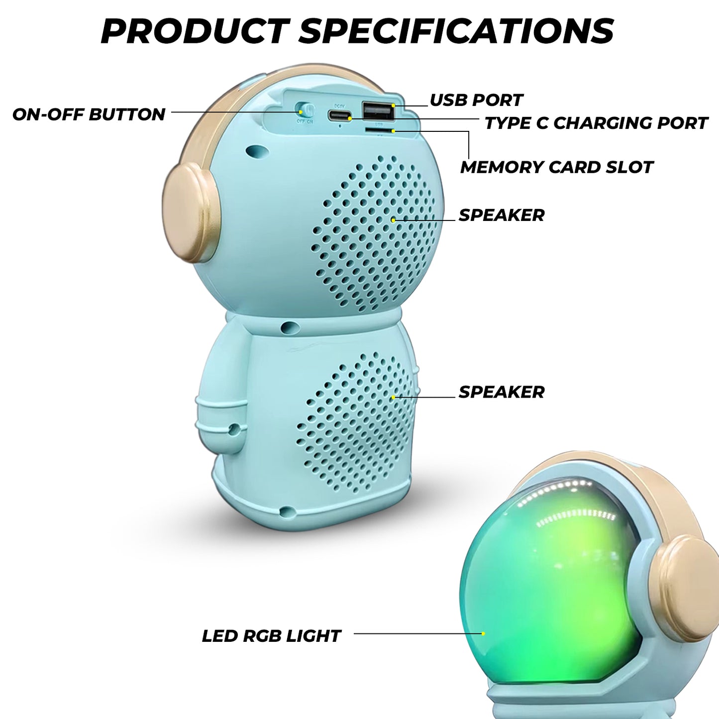 WRADER X808 Wireless stereo woofer bass cute gift astronaut loud Portable creative active bass RGB Light Bluetooth Speaker