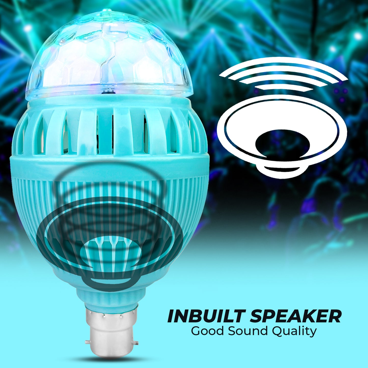 WRADER Bluetooth 360 Degree Rotating DISCO Bulb with Speaker DJ LED Music Bulb for Party Parties