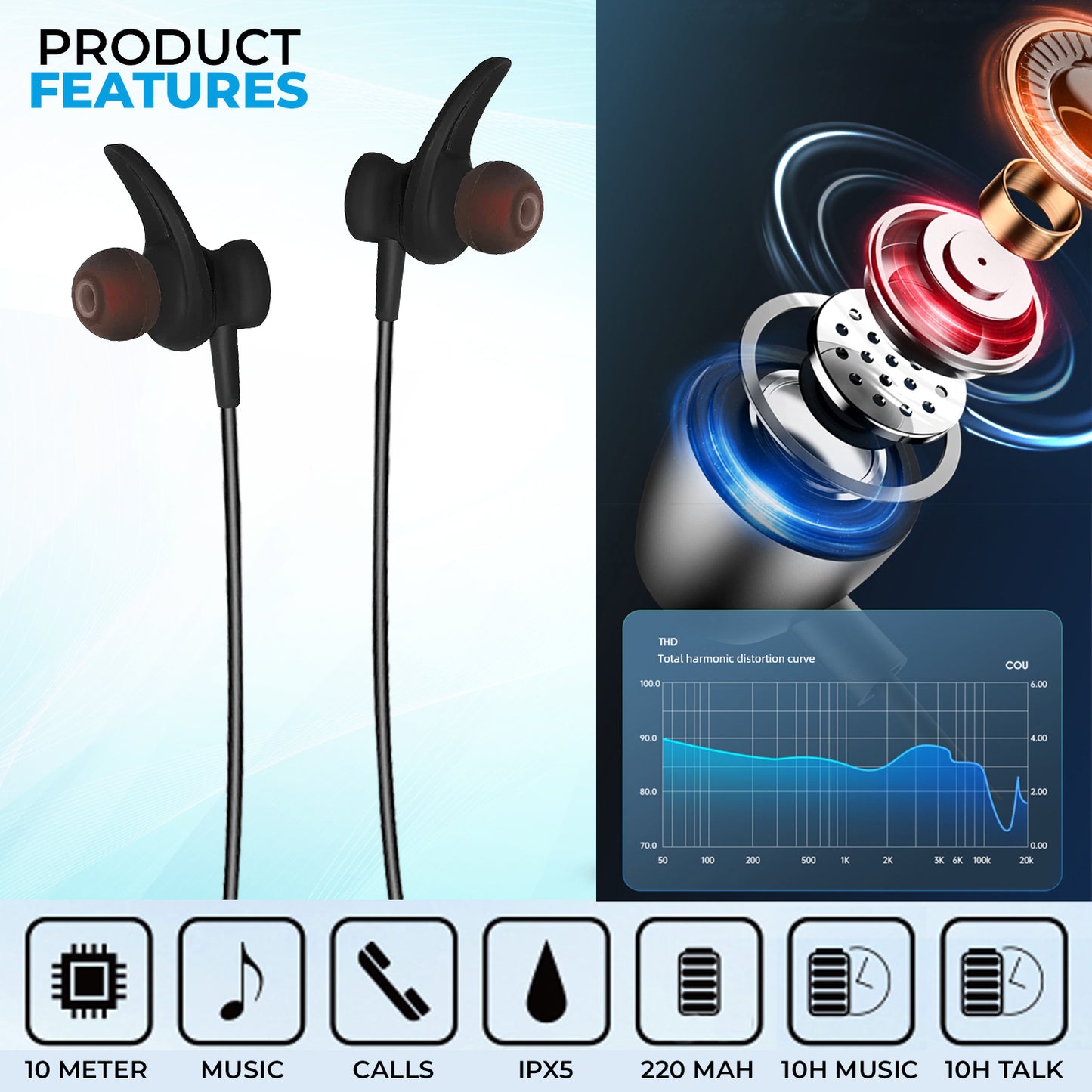 WRADER D33 Hifi Stereo Sound Wireless Bluetooth Neckband 10hrs Music Playtime Earphone Bluetooth Headset