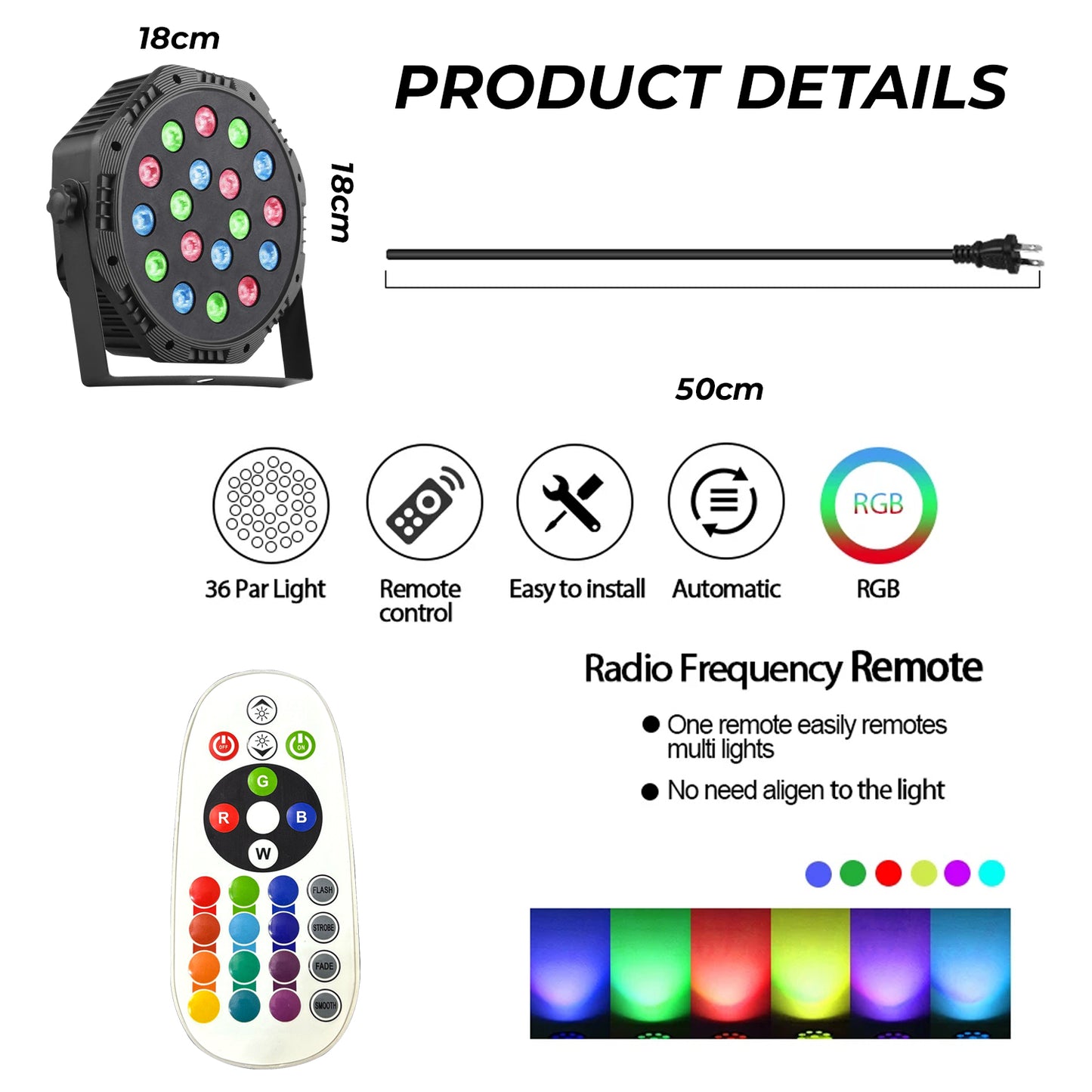Wrader 18 LEDs RGB  Fashion PAR Light  with Ultra-Thin Durable Stand & High Brightness