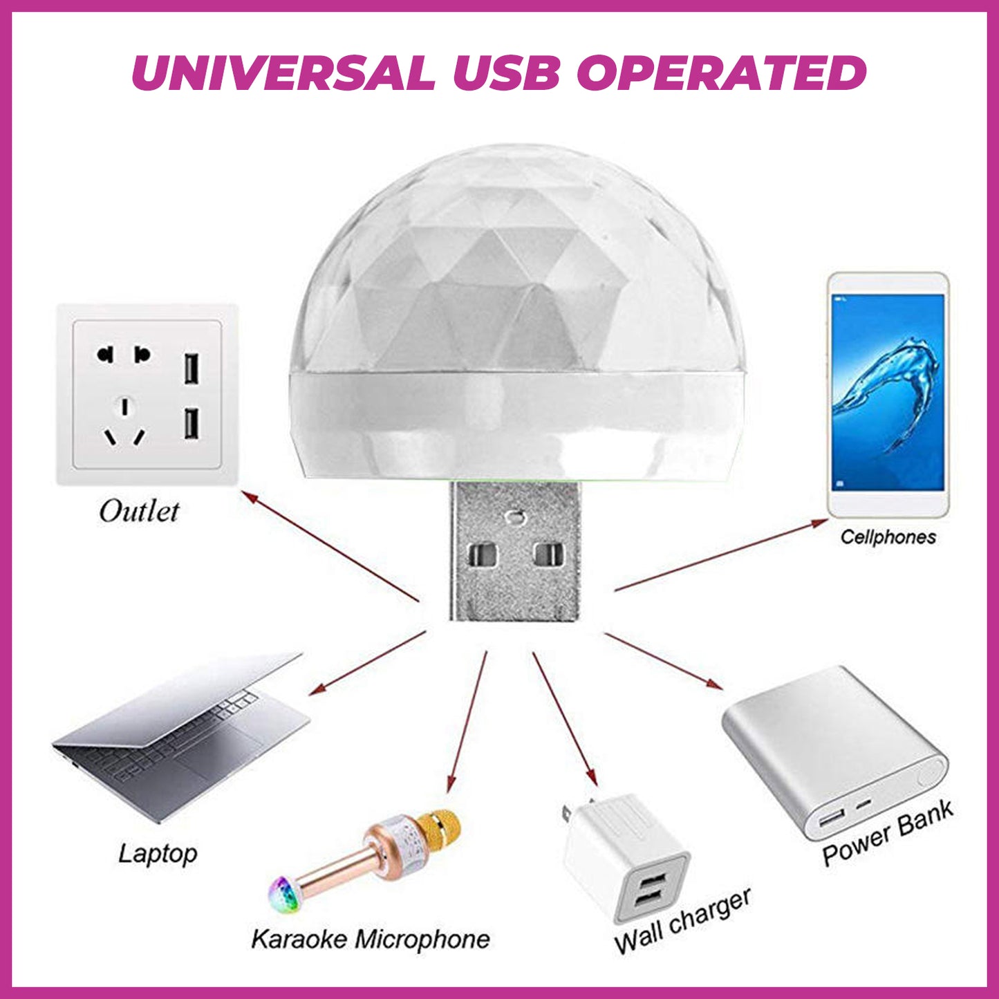 WRADER Upgraded Quality USB Disco Light LED Disco Projection Light for Home Bedroom Single Disco Ball