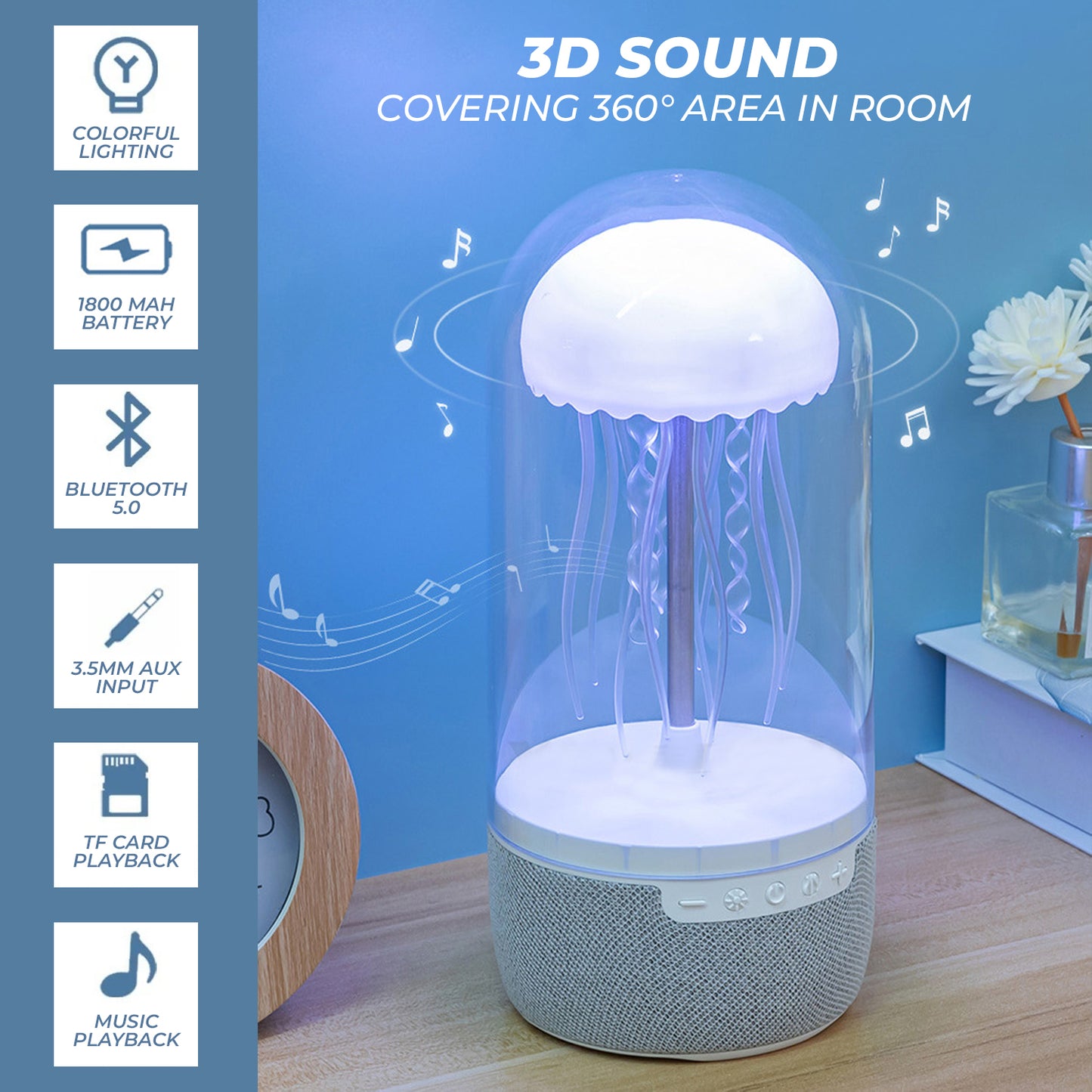 RGB Jellyfish Night Light with Bluetooth Speaker – Colorful LED Mood Lamp for Bedroom & Relaxation