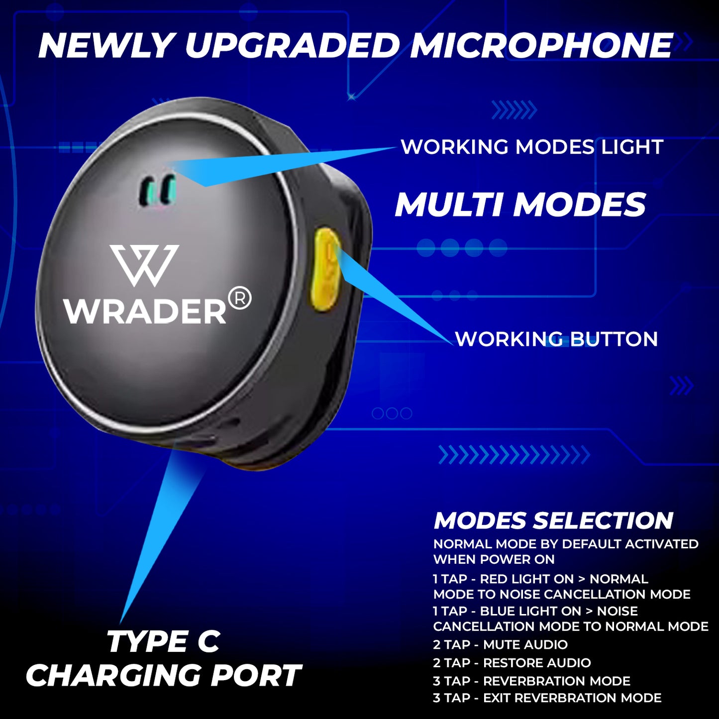 Wrader Q8 Wireless Microphone | Dual Mic Set with Noise Cancellation & Charging Case with Digital Display