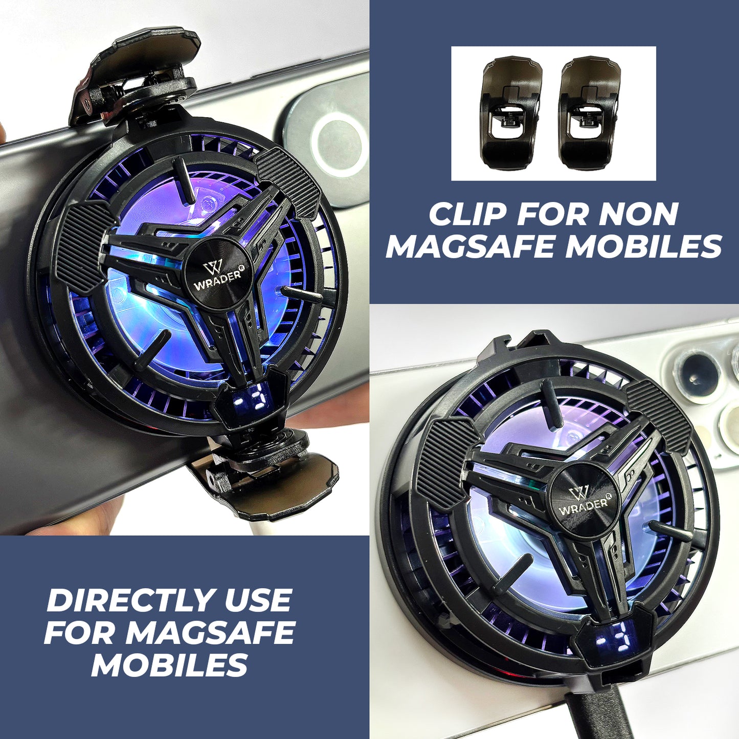 Wrader SL10 RGB Mobile Fan -3°C Cooling, Digital Display, Magnetic Mount, 2 Clips for Android