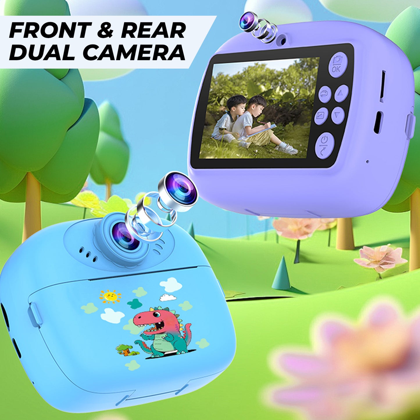 Kids Instant Print Digital Camera | Dual Front & Rear Camera Printer for Gift | Best gift for kids