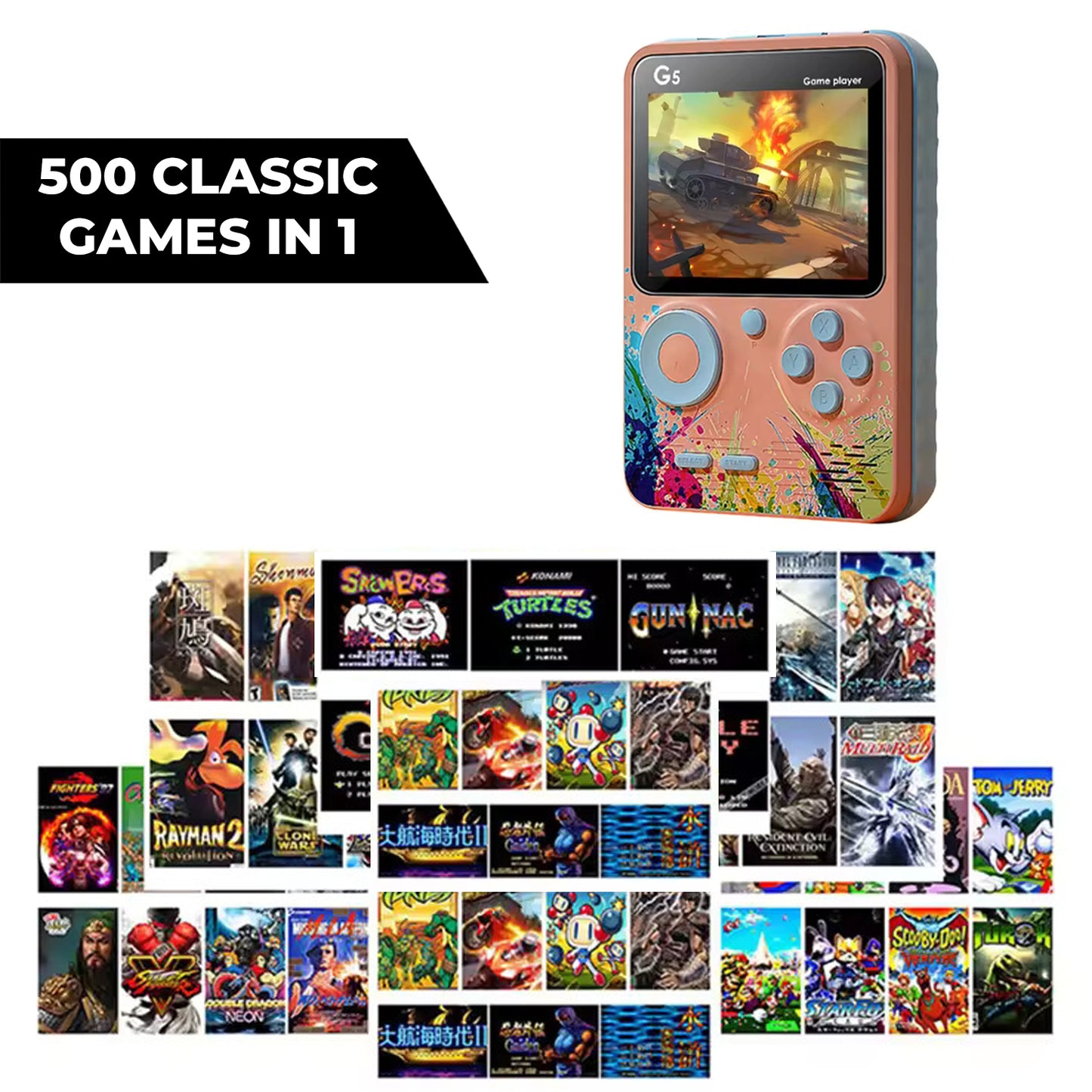 Portable Mini Hand Video Game for Kids with Video Controller with 500 Games Super Mario Series Contra Series Street Fighter