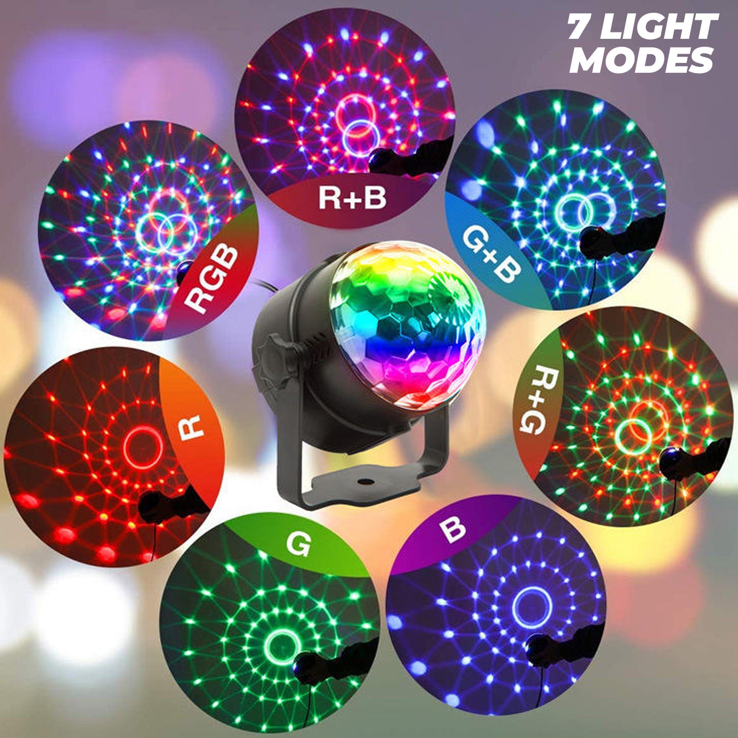 WRADER RGB DISCO DJ Projection Light with 7 Color Modes Sound Activated Party DJ Light With Remote Single Disco Ball