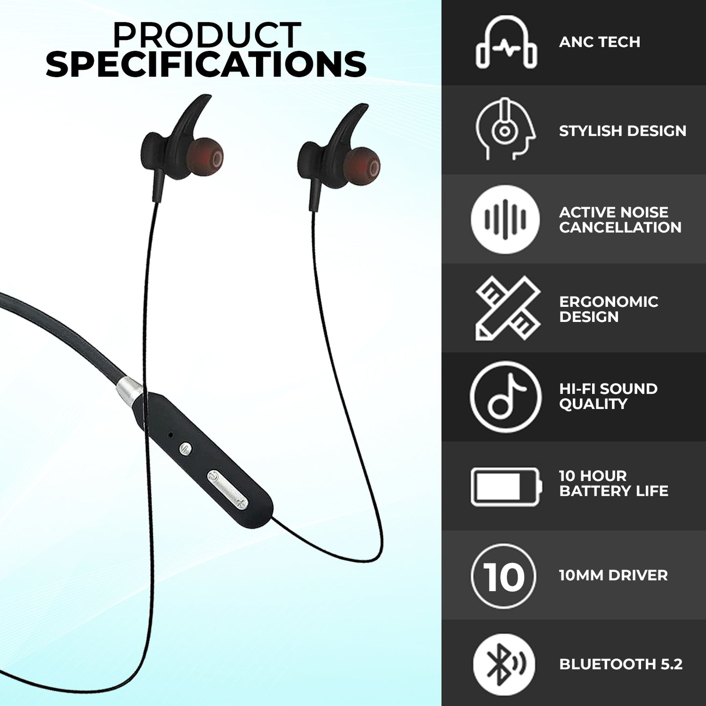 WRADER D33 Hifi Stereo Sound Wireless Bluetooth Neckband 10hrs Music Playtime Earphone Bluetooth Headset