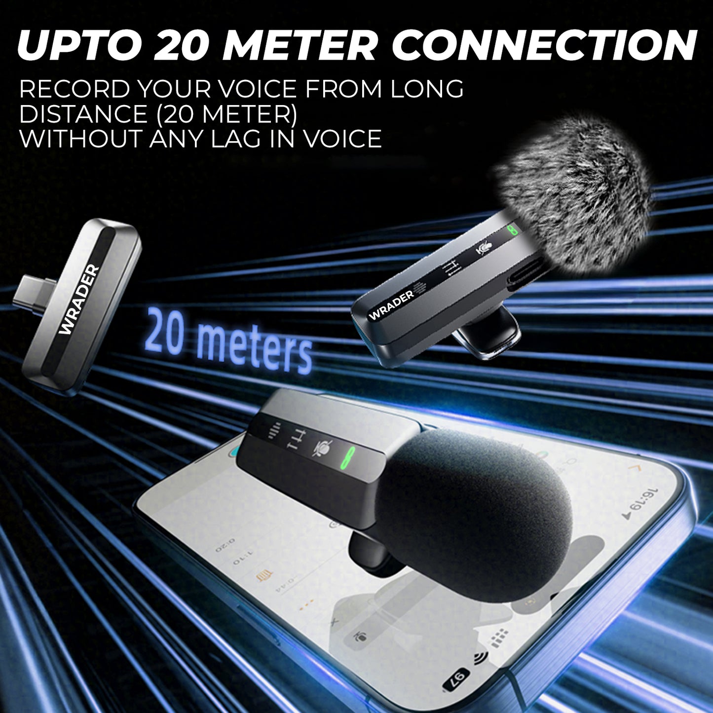 Wrader M14 Wireless Microphone with Furry Windshield Noise Cancellation Mute & Reverb Modes
