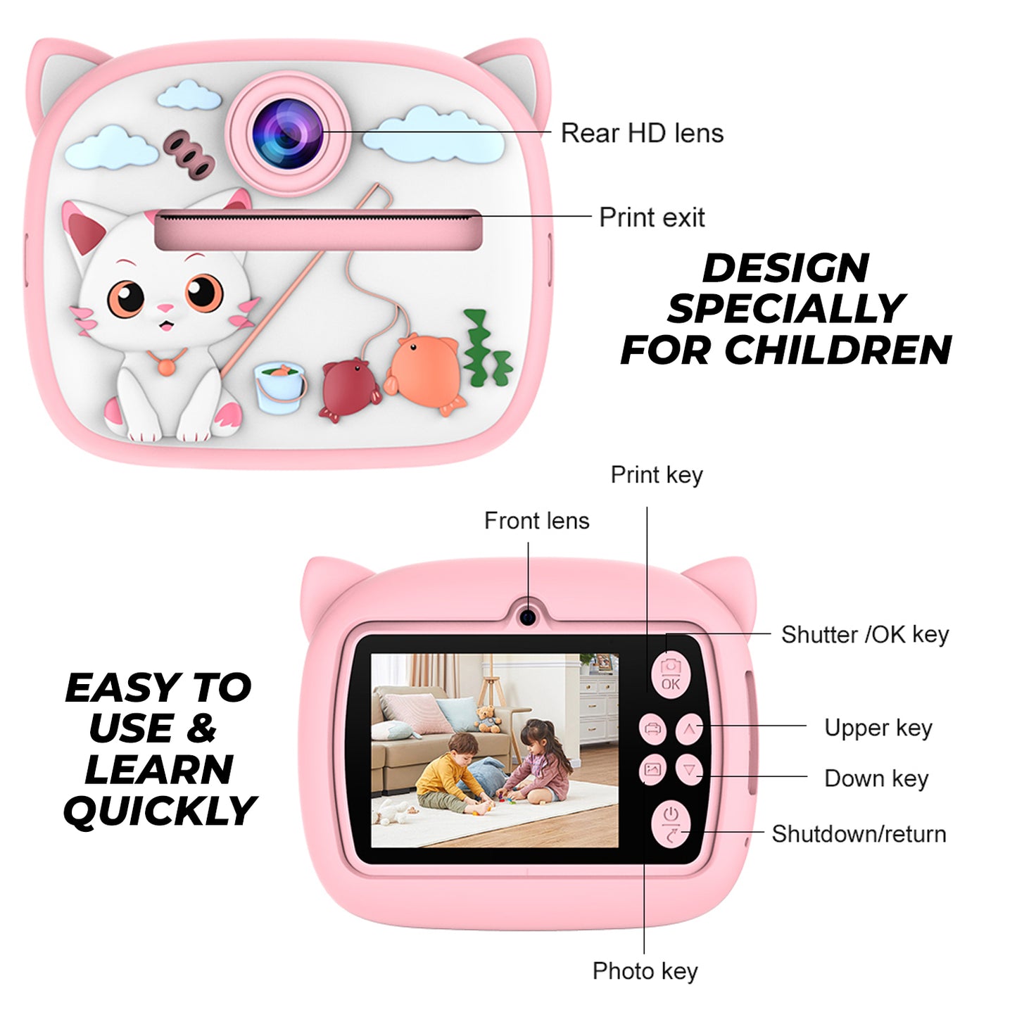 Instant Camera Printer Portable Photo Printer | Cat Design Camera Printer for Kids, Girls, Baby Boy | Best gift for Kids & Girls