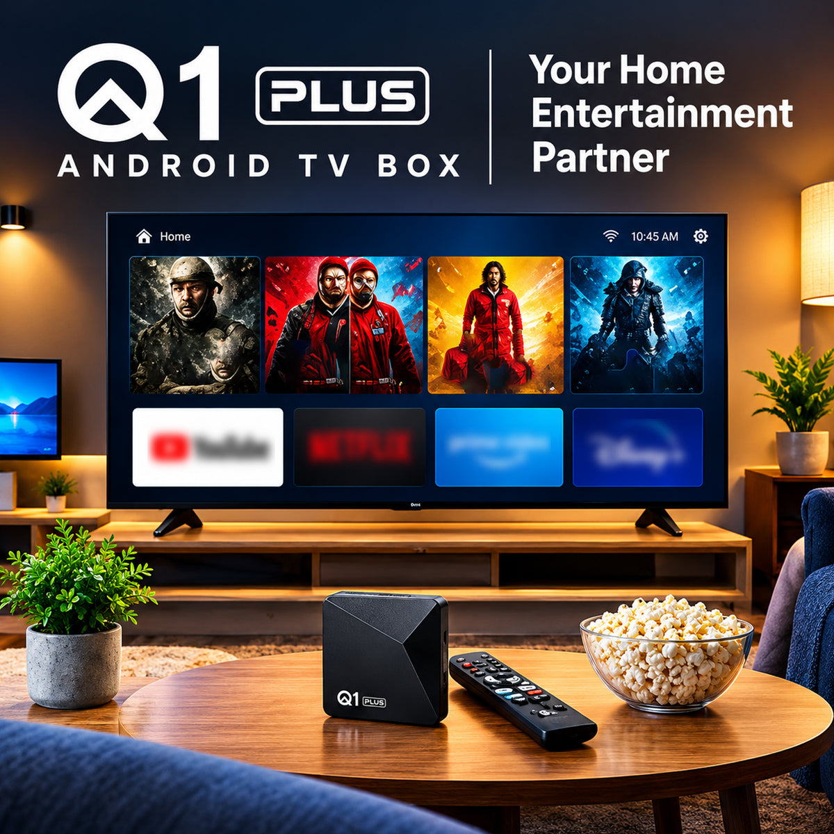 WRADER Q1 Plus Android TV Box 4GB RAM 32GB Storage | HDMI, 2 USB Ports, SD Card Slot & AV Output