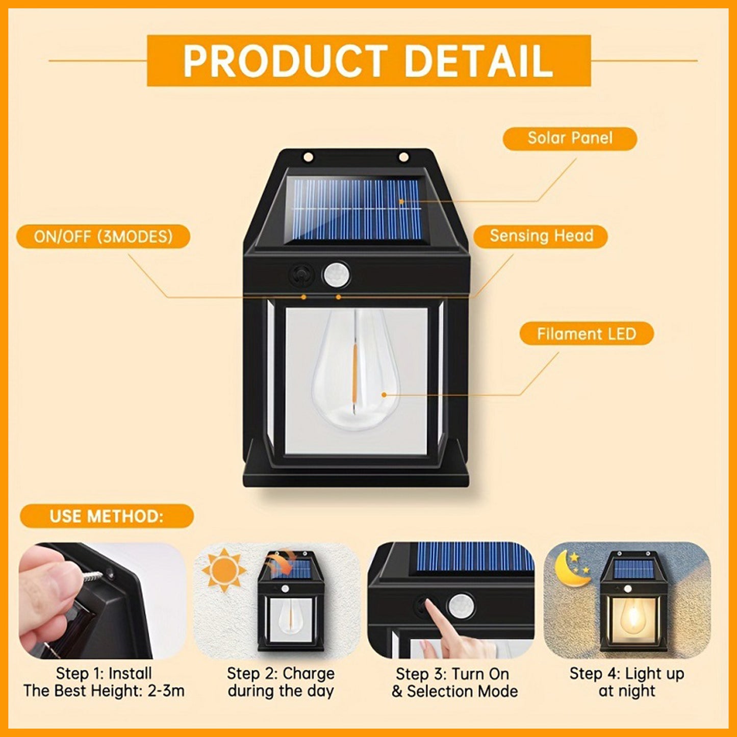 WRADER LED Solar Wall Lamp For Home Wall Solar Light with 3 Modes Lighting Solar Light Set