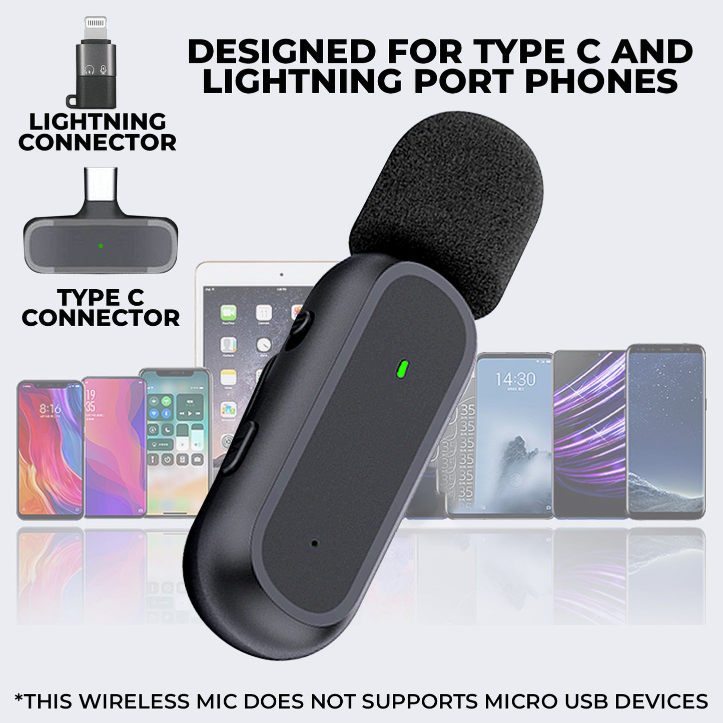 WRADER Wireless Lavalier Mic for Type C Mobiles and iPhone Mic for Recording Youtube Microphone