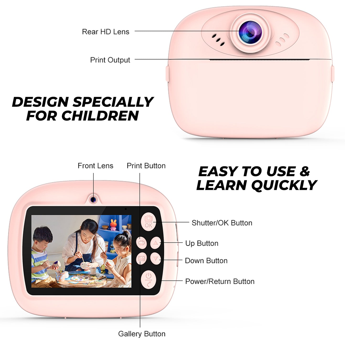 Kids Instant Print Digital Camera | Dual Front & Rear Camera Printer for Gift | Best gift for kids