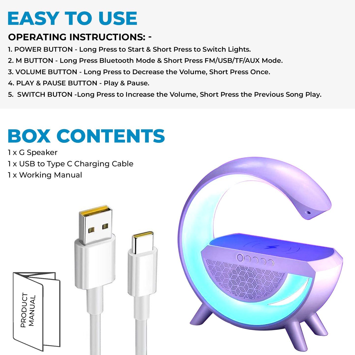 WRADER Wireless Charger Accessory Combo for 3in1 G Shape Bluetooth Speaker Wireless Charging Supported iOS Phone and Mobiles