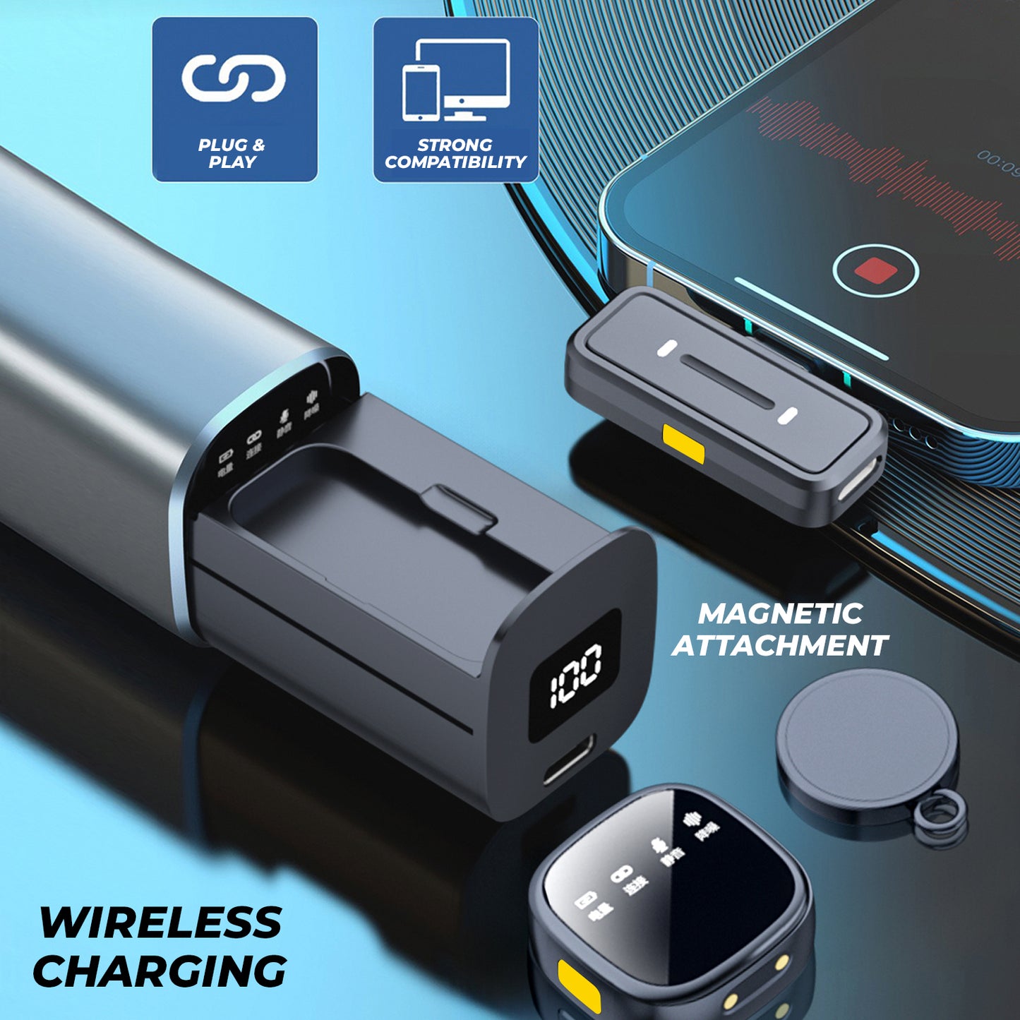 WRADER K26 Wireless Microphone – Premium Sliding Case & Ultra-Clear Audio For Android & iPhone