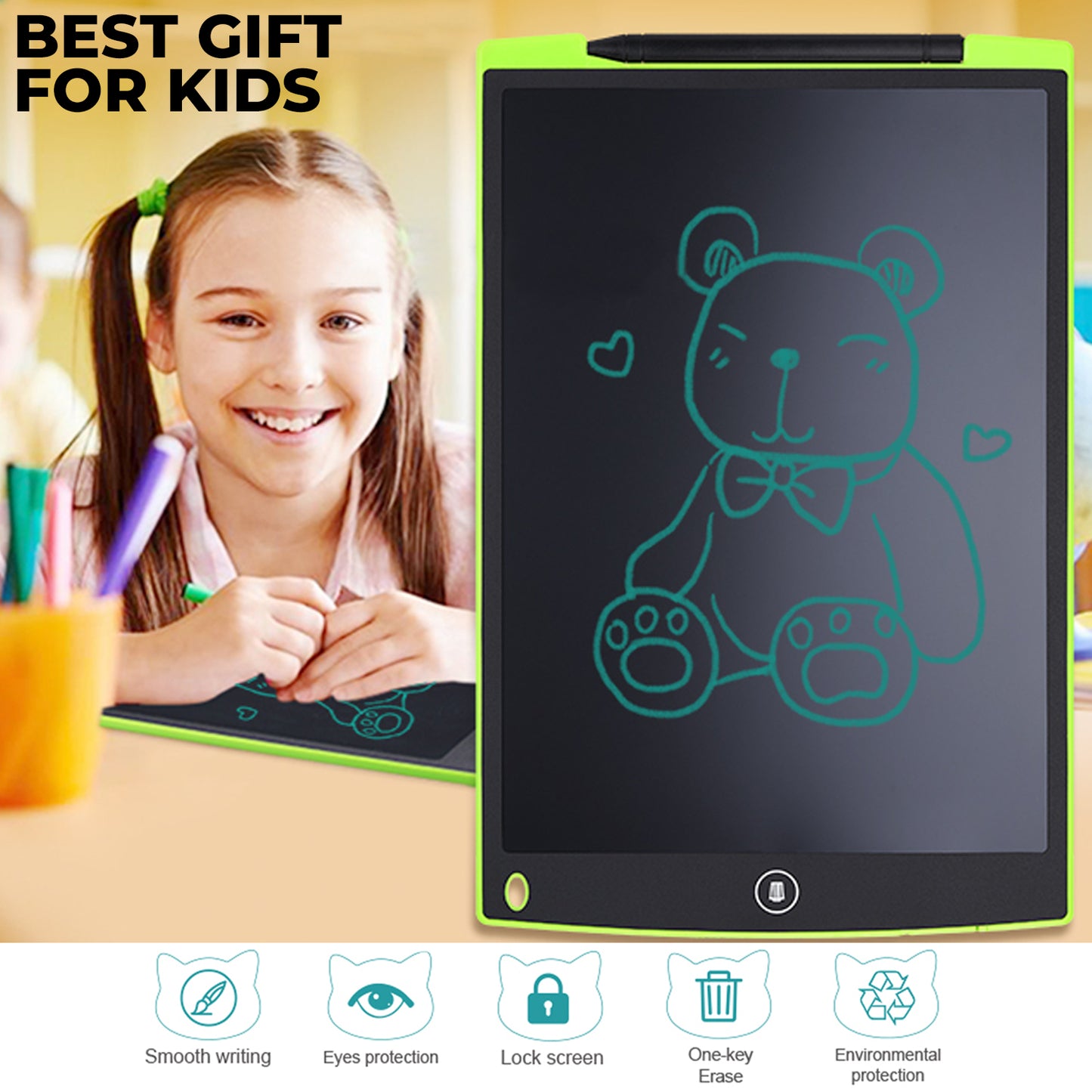 WRADER BIG SIZE 16 Inch Lcd Writing Tab for Kids Reusable Erasable One Click Button Writing Pad