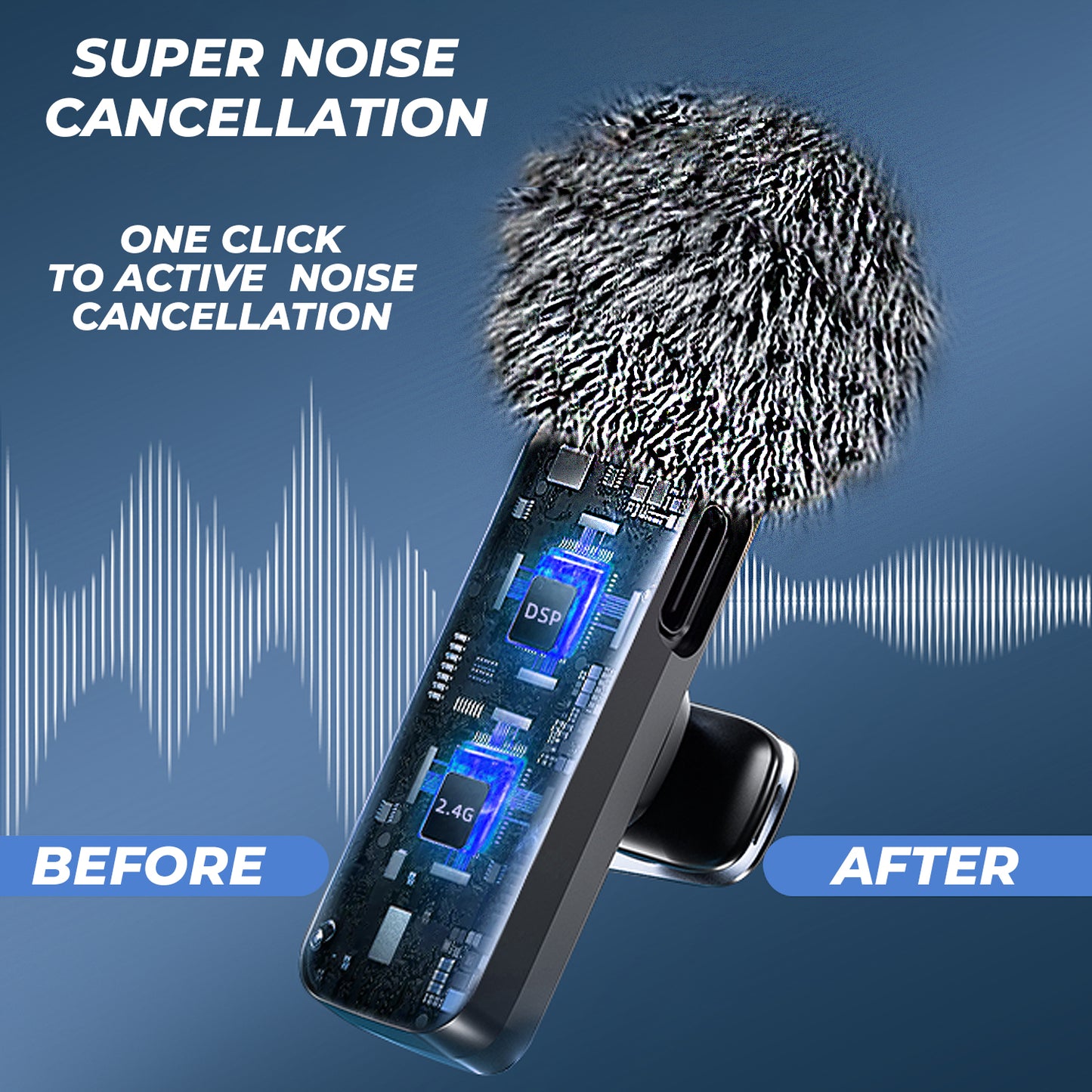 Wrader M14 Wireless Microphone with Furry Windshield Noise Cancellation Mute & Reverb Modes
