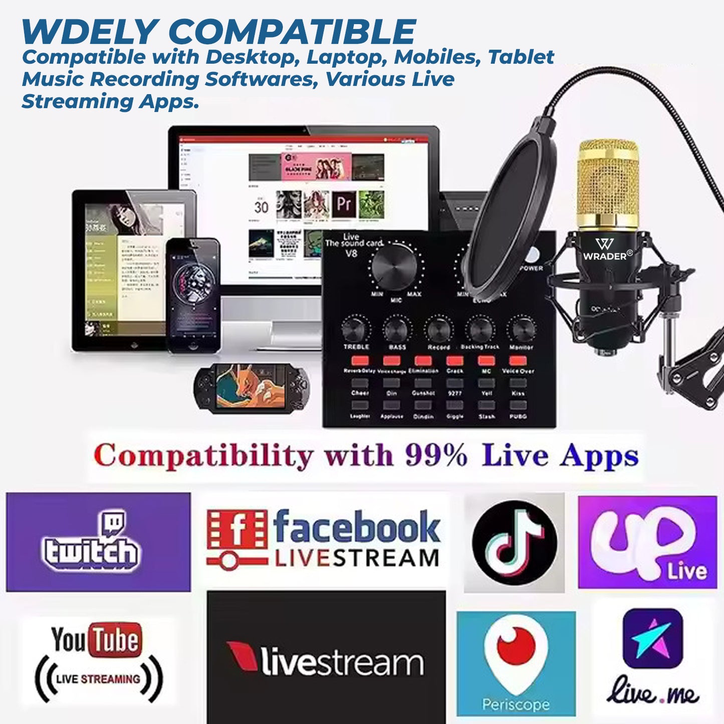 WRADER Condenser Studio Microphone with Sound Card for Recording, Streaming & Gaming