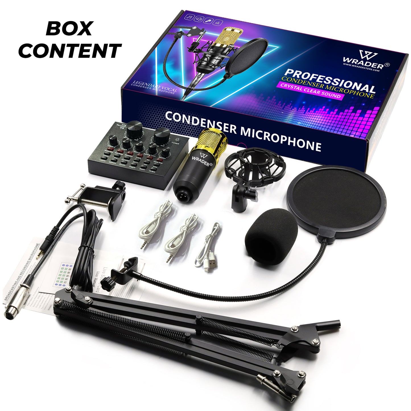 WRADER Condenser Studio Microphone with Sound Card for Recording, Streaming & Gaming