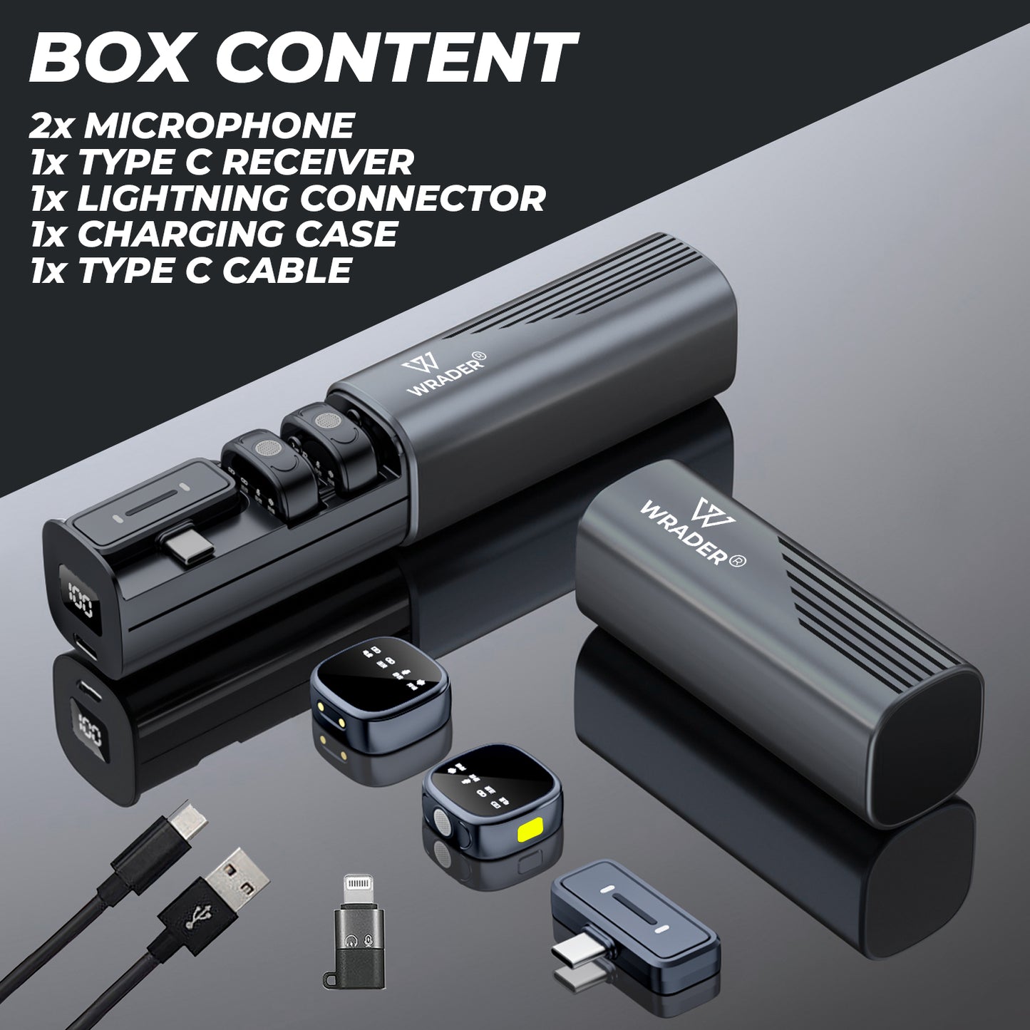 WRADER K26 Wireless Microphone – Premium Sliding Case & Ultra-Clear Audio For Android & iPhone