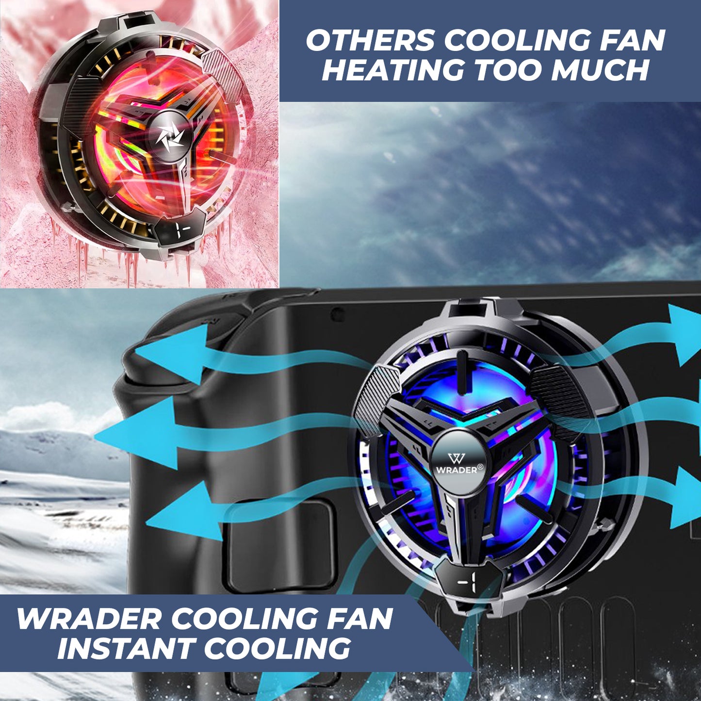 Wrader SL10 RGB Mobile Fan -3°C Cooling, Digital Display, Magnetic Mount, 2 Clips for Android